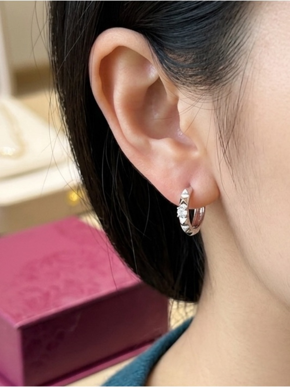 Modern Pyramid Stud & Solitaire Huggie Earrings.